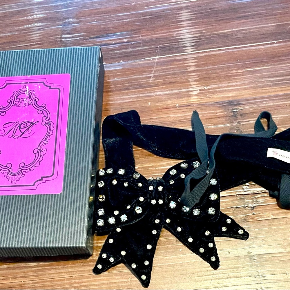 Nanette Lepore velvet bow, necklace or belt with rhinestones with original box.